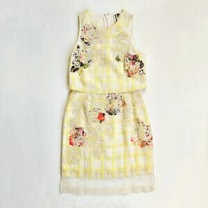 Topshop Floral Beaded Yellow Crop Top Skirt Set Size 4